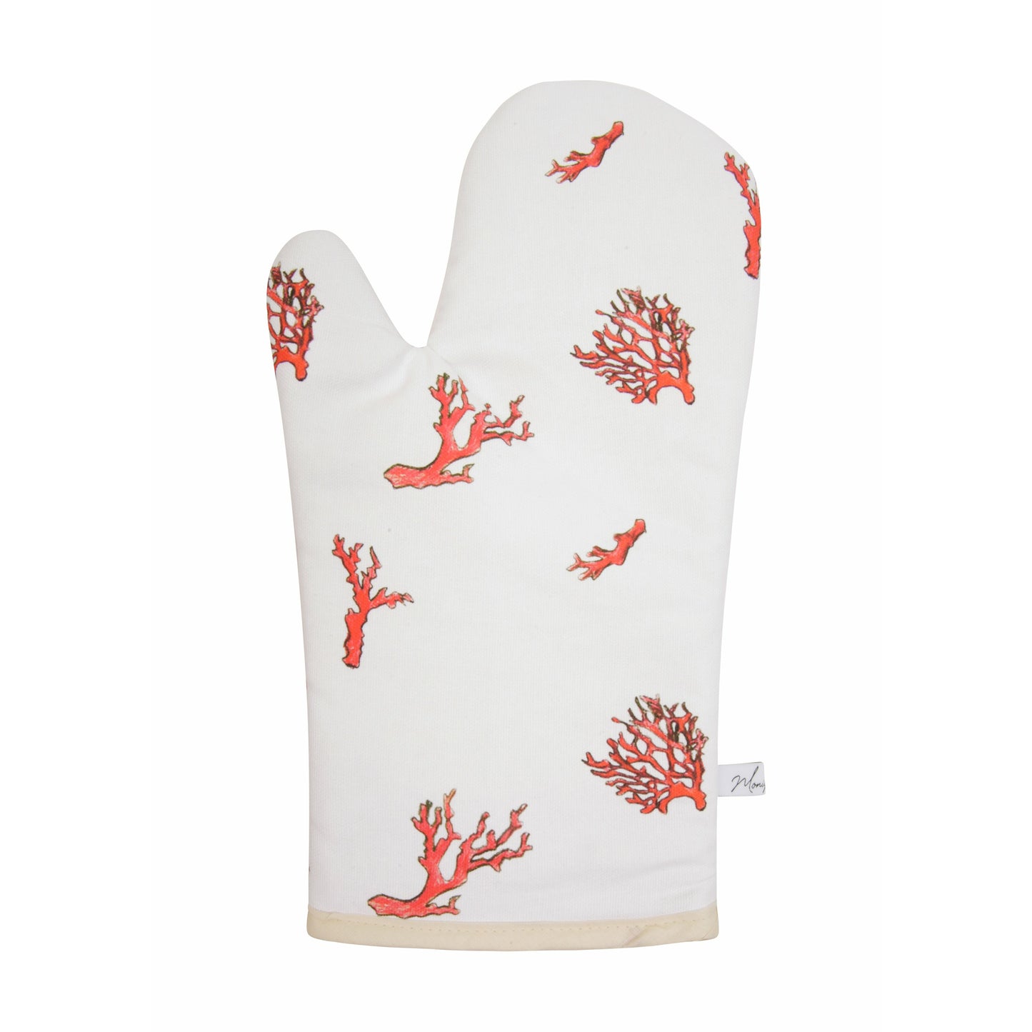 Coral Print Oven Glove on white backround 
